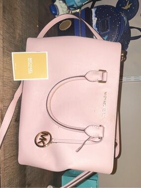 Michael Kors Pink Saffiano Satchel with Gold Hardware